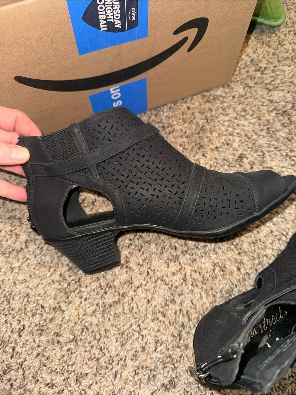 easy street Black Perforated Open-Side Ankle Booties
